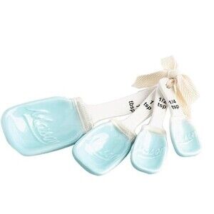 NEW Ceramic Measuring Spoons SET Blue White Mason Jar Design 4 SPOONS